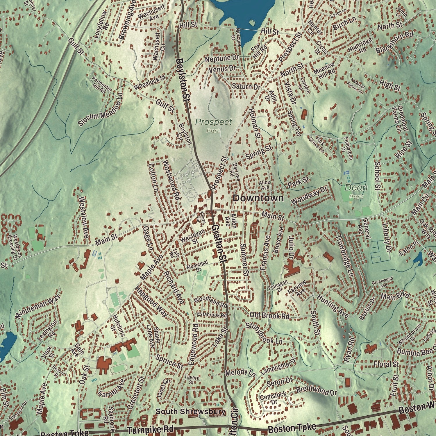 Street and neighborhood detail from the Shrewsbury, Massachusetts map