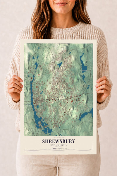 Shrewsbury, Massachusetts map print - 12 x 18 archival matte print