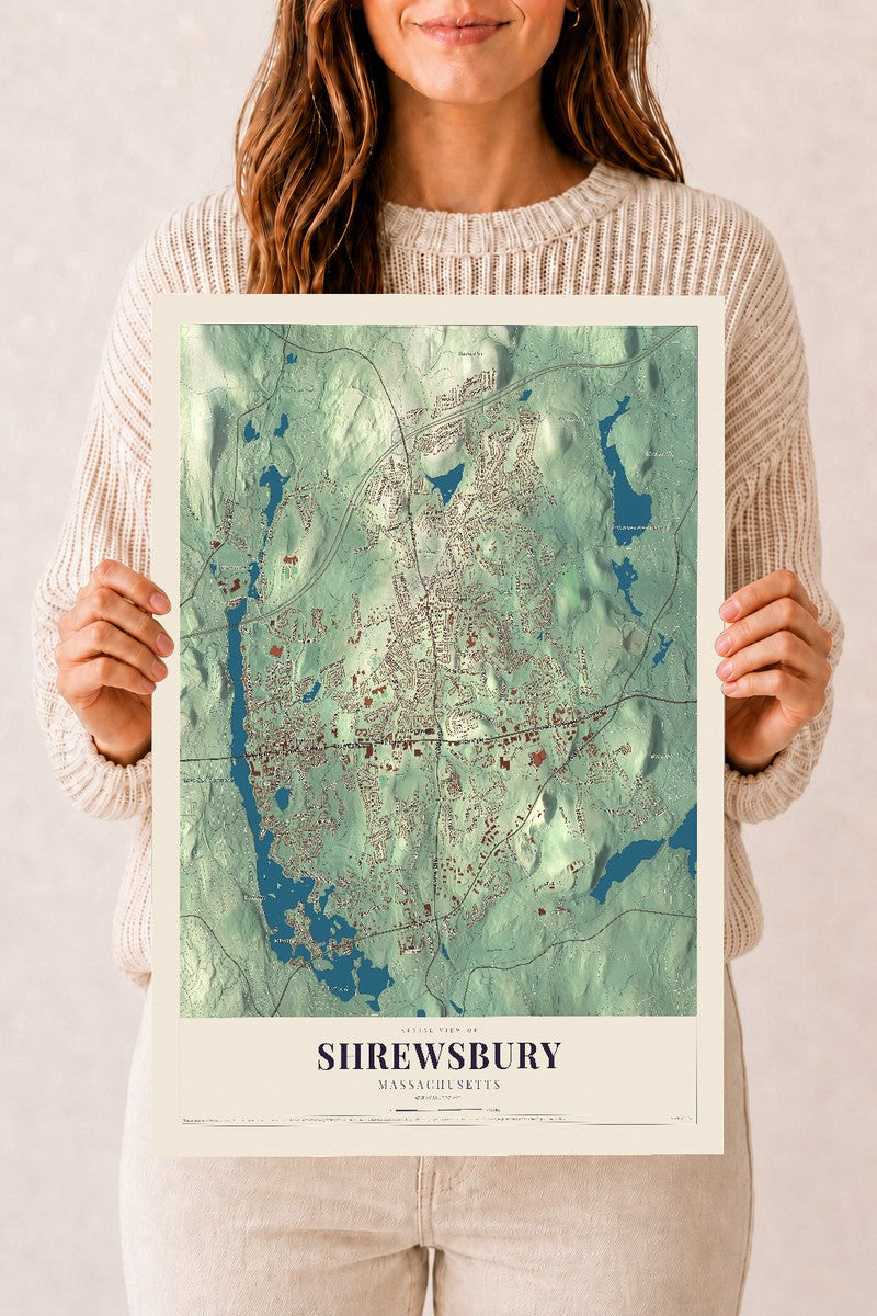 Shrewsbury, Massachusetts map print - 12 x 18 archival matte print