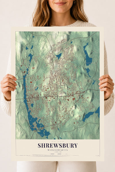 Shrewsbury, Massachusetts map print - 18 x 24 archival matte print
