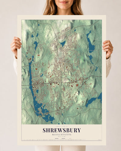 Shrewsbury, Massachusetts map print - 24 x 36 archival matte print