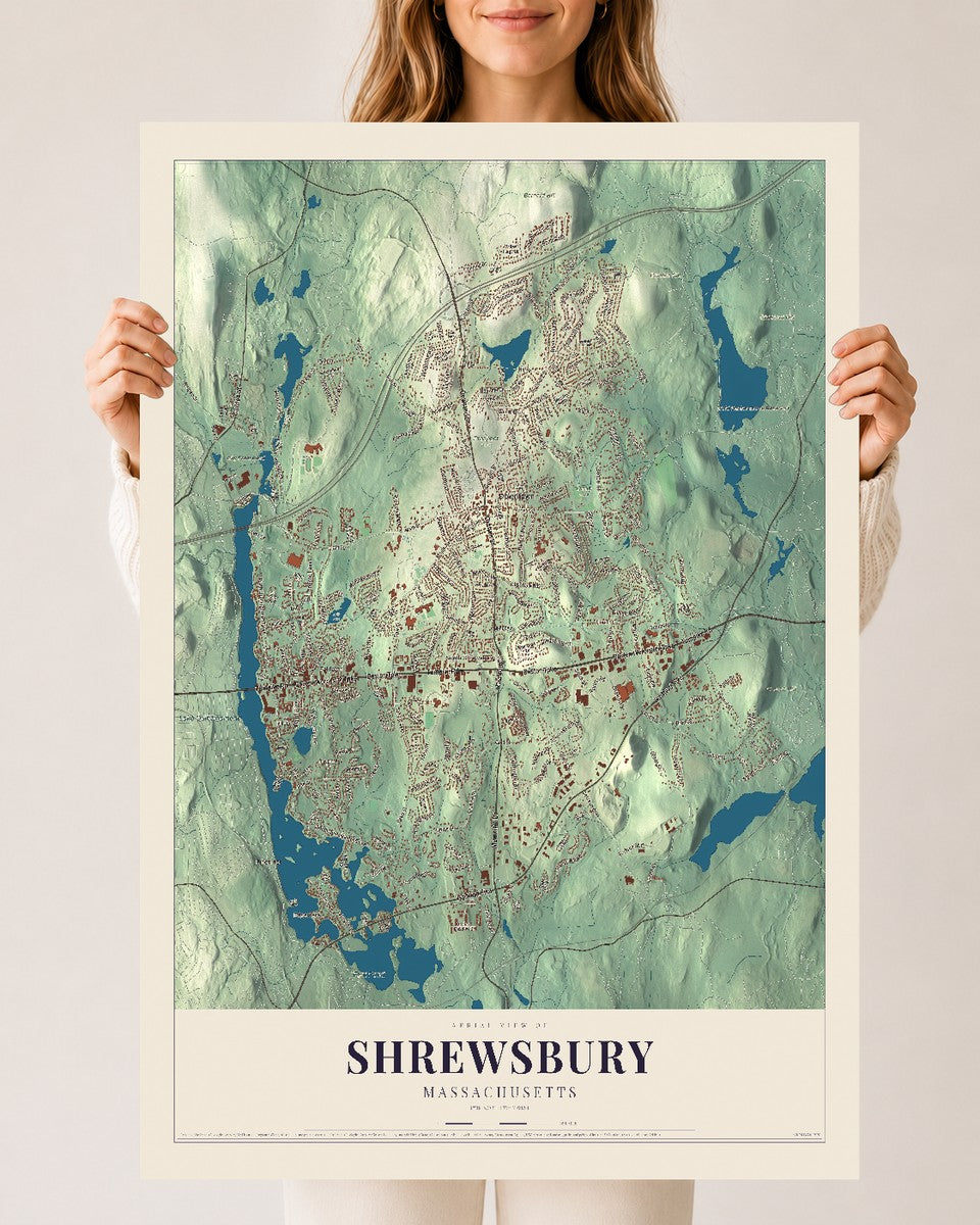 Shrewsbury, Massachusetts map print - 24 x 36 archival matte print