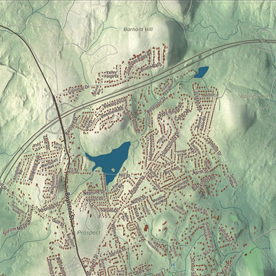 Terrain and local geography detail from the Shrewsbury, Massachusetts map