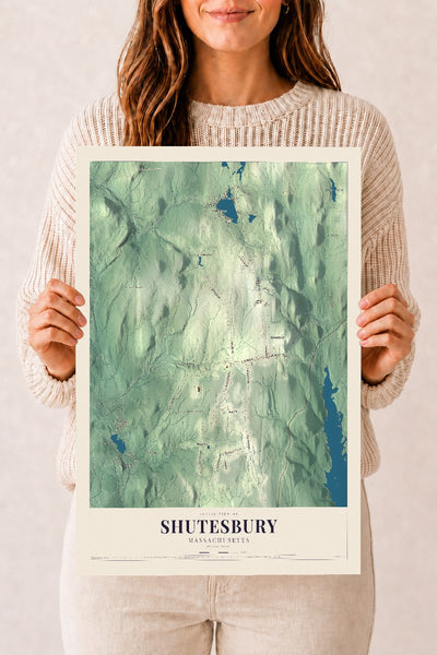 Shutesbury, Massachusetts map print - 12 x 18 archival matte print