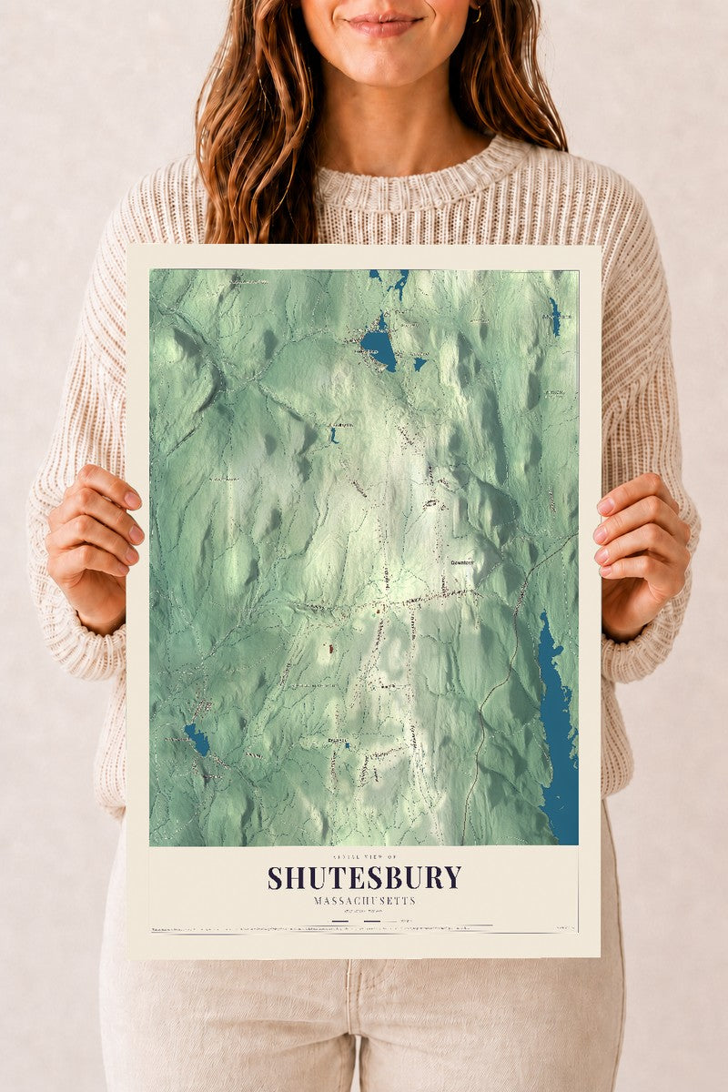 Shutesbury, Massachusetts map print - 12 x 18 archival matte print