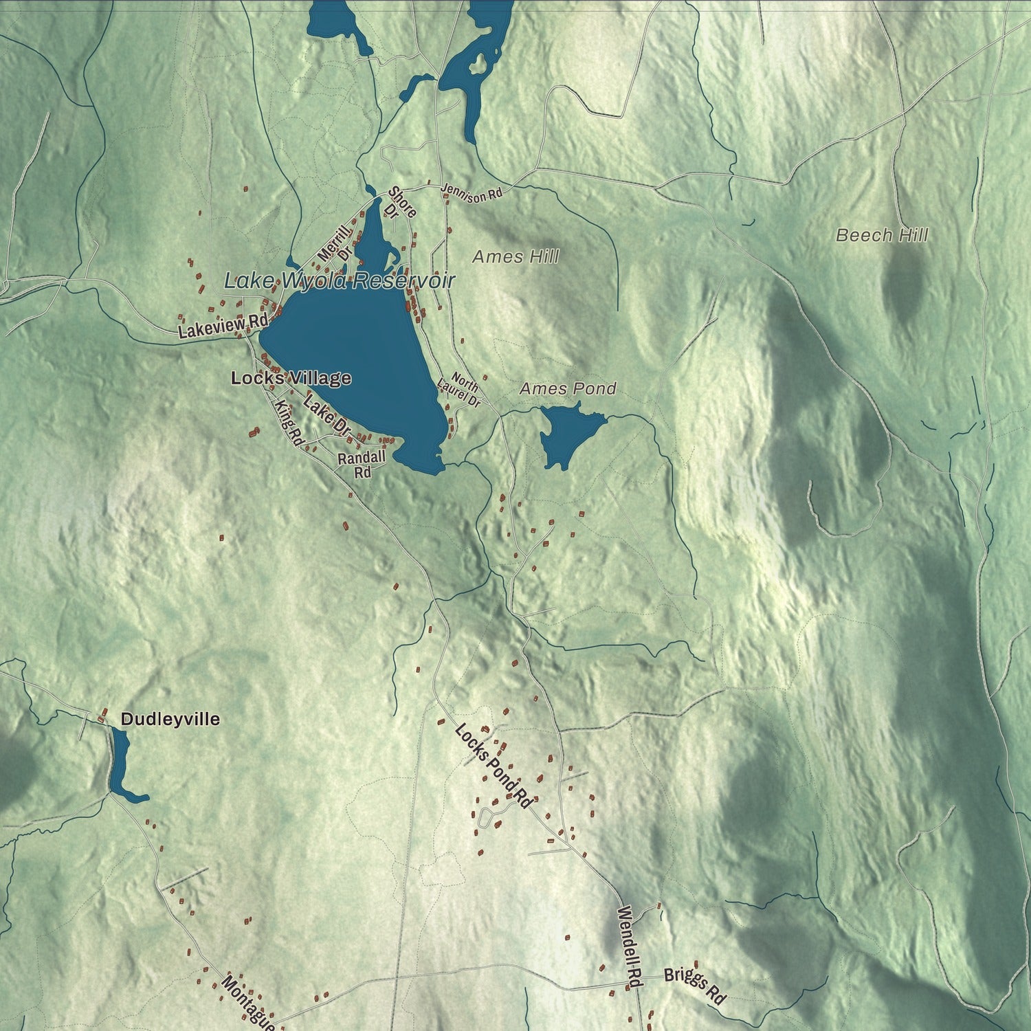 Terrain and local geography detail from the Shutesbury, Massachusetts map
