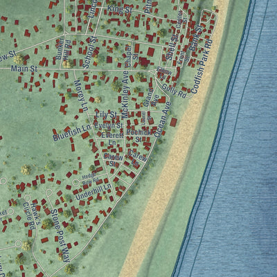 Close-up of the map of Siasconset, Massachusetts print showing street and building detail