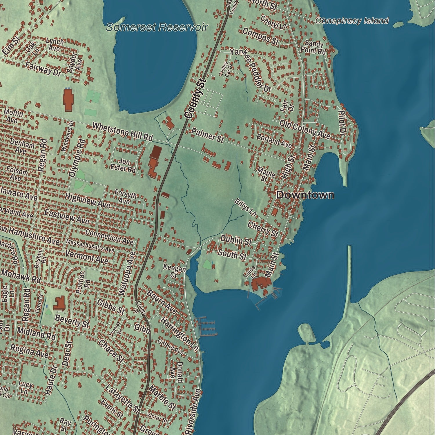 Street and neighborhood detail from the Somerset, Massachusetts map