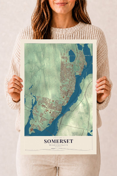 Somerset, Massachusetts map print - 12 x 18 archival matte print
