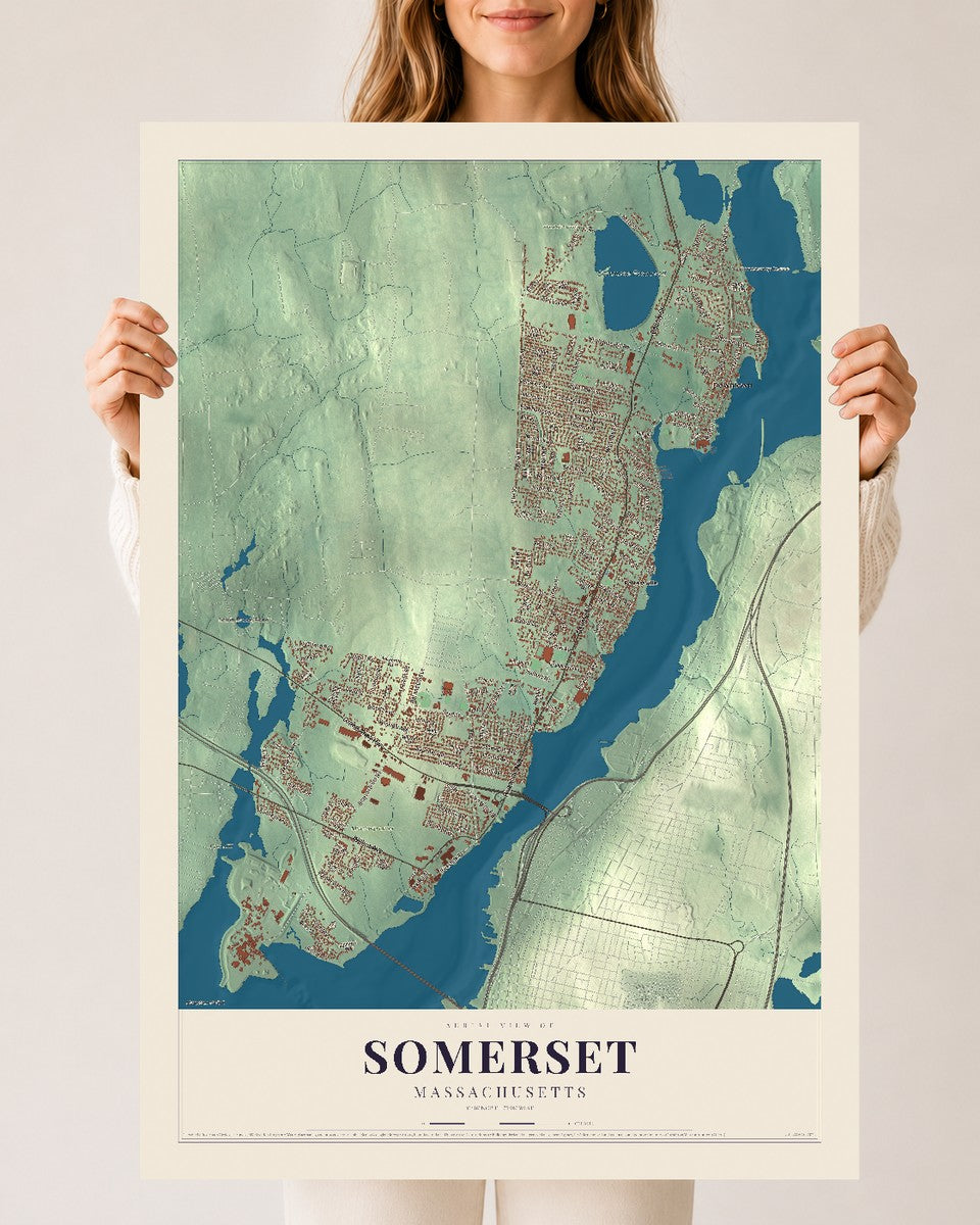 Somerset, Massachusetts map print - 24 x 36 archival matte print