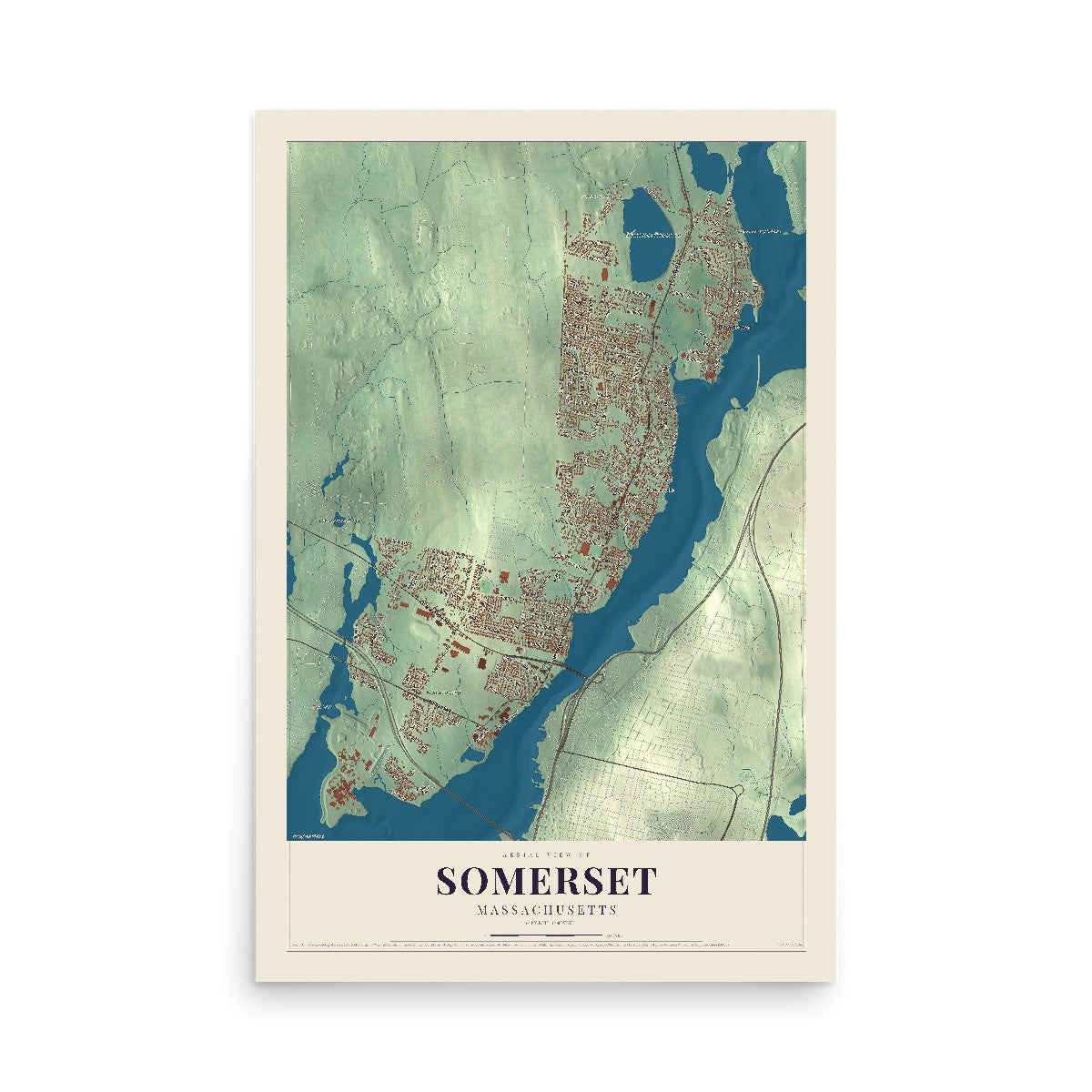 Map of Somerset, Massachusetts, 12 x 18 inch unframed archival matte print