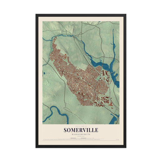 Map of Somerville, Massachusetts, 12 x 18 inch print in a black wood frame