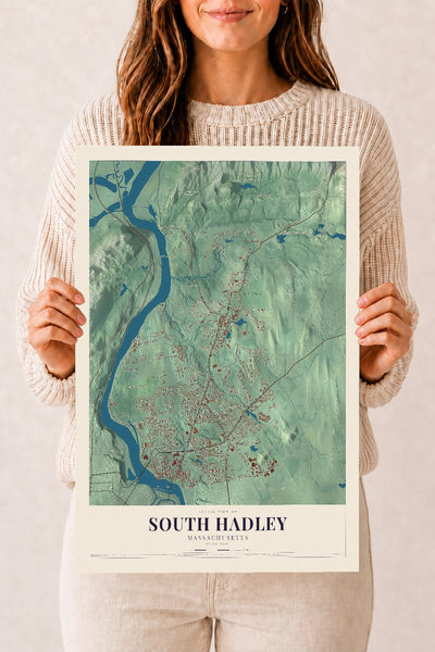 South Hadley, Massachusetts map print - 12 x 18 archival matte print