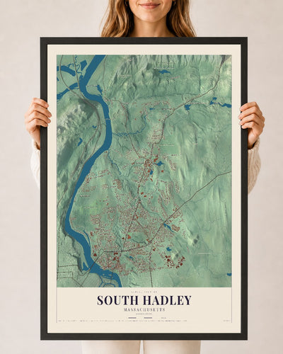 South Hadley, Massachusetts map print - 24 x 36 black Ayous wood frame