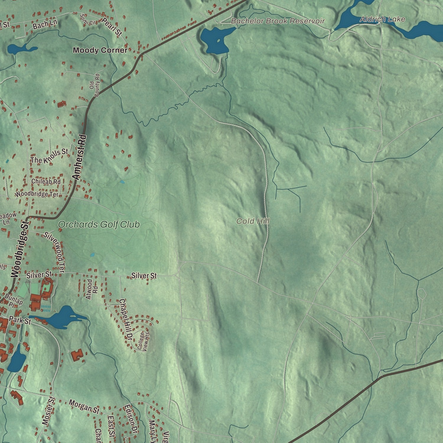 Terrain and local geography detail from the South Hadley, Massachusetts map