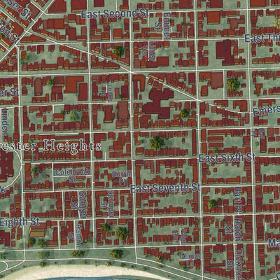 Close-up of the map of South Boston, Massachusetts print showing street and building detail