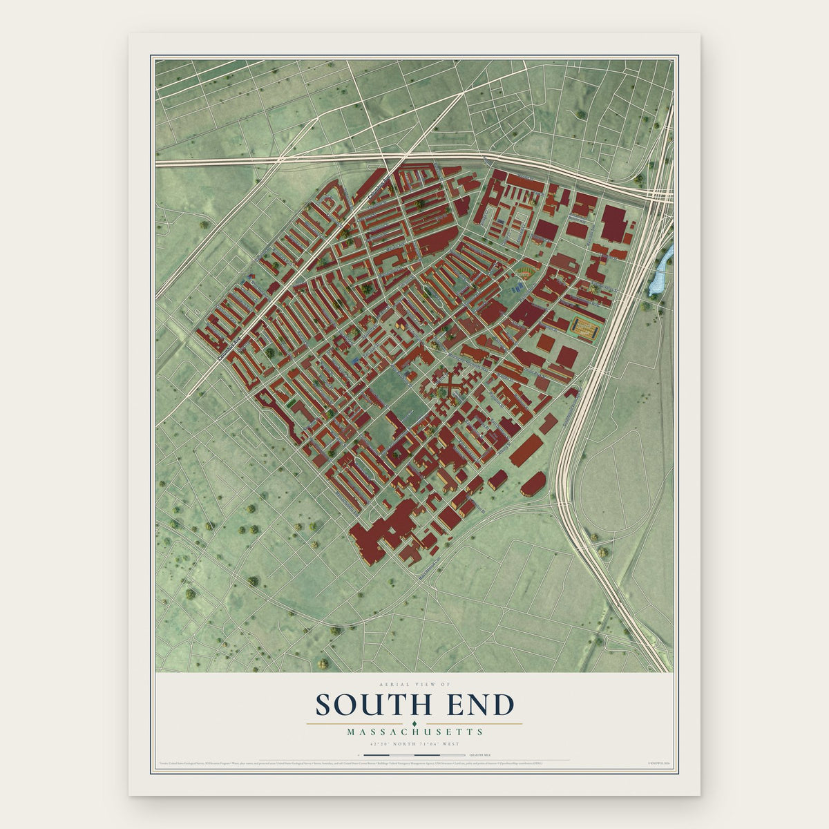 South End, Massachusetts map print, the full design