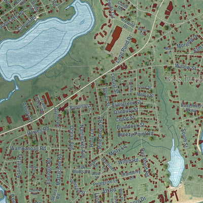 Close-up of the map of South Yarmouth, Massachusetts print showing street and building detail