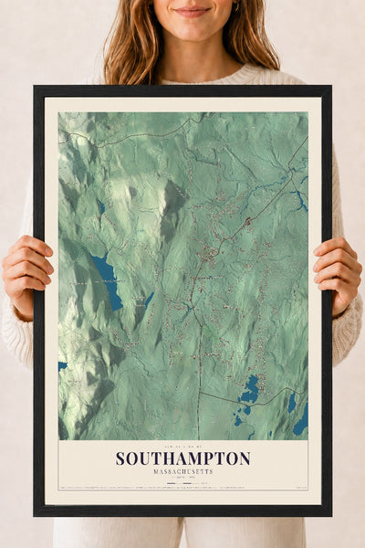 Southampton, Massachusetts map print - 18 x 24 black Ayous wood frame