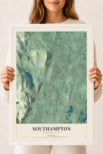 Southampton, Massachusetts map print - 18 x 24 white Ayous wood frame