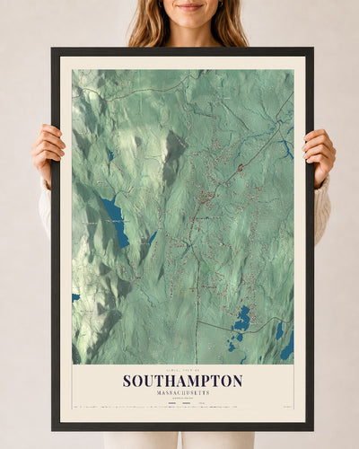 Southampton, Massachusetts map print - 24 x 36 black Ayous wood frame