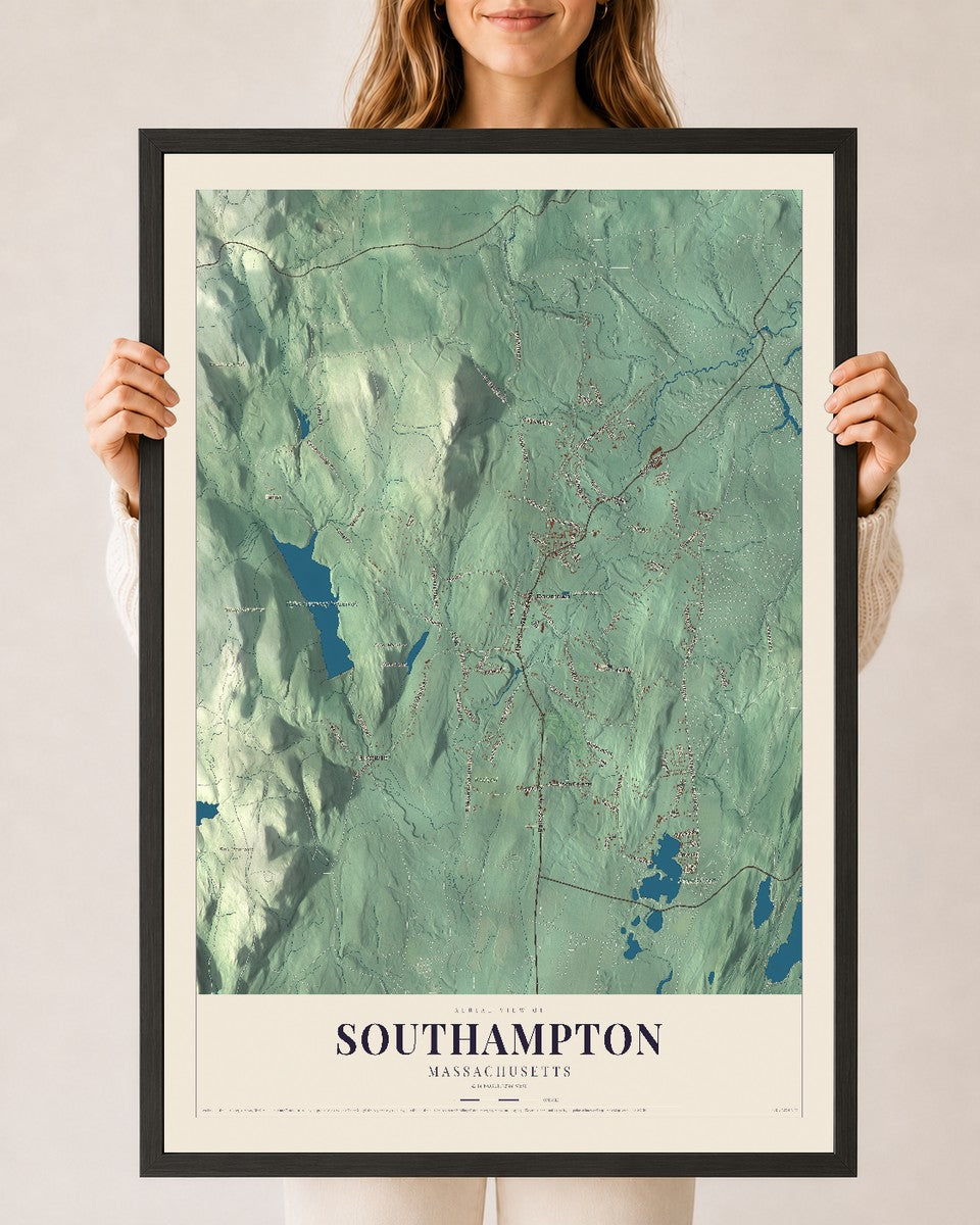 Southampton, Massachusetts map print - 24 x 36 black Ayous wood frame