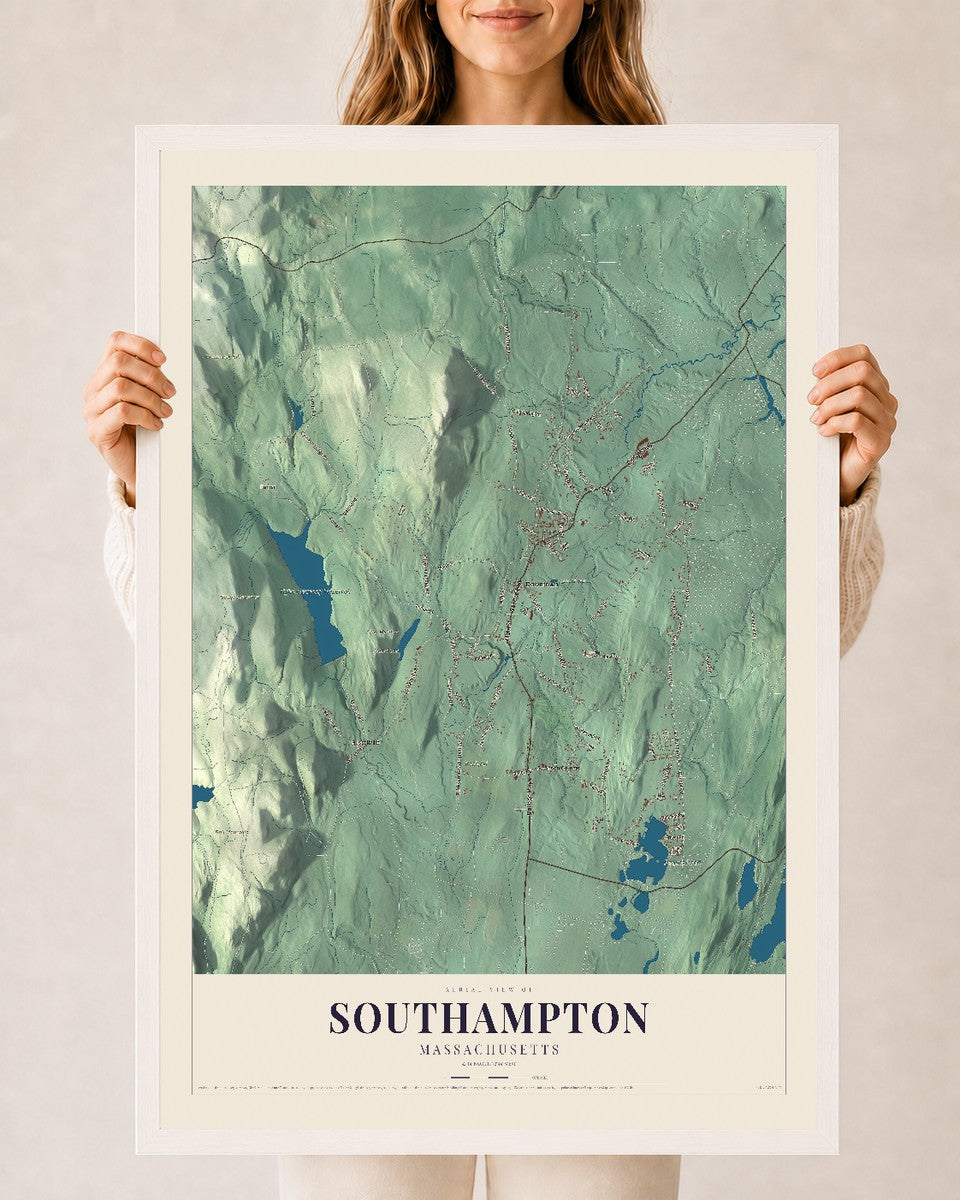 Southampton, Massachusetts map print - 24 x 36 white Ayous wood frame