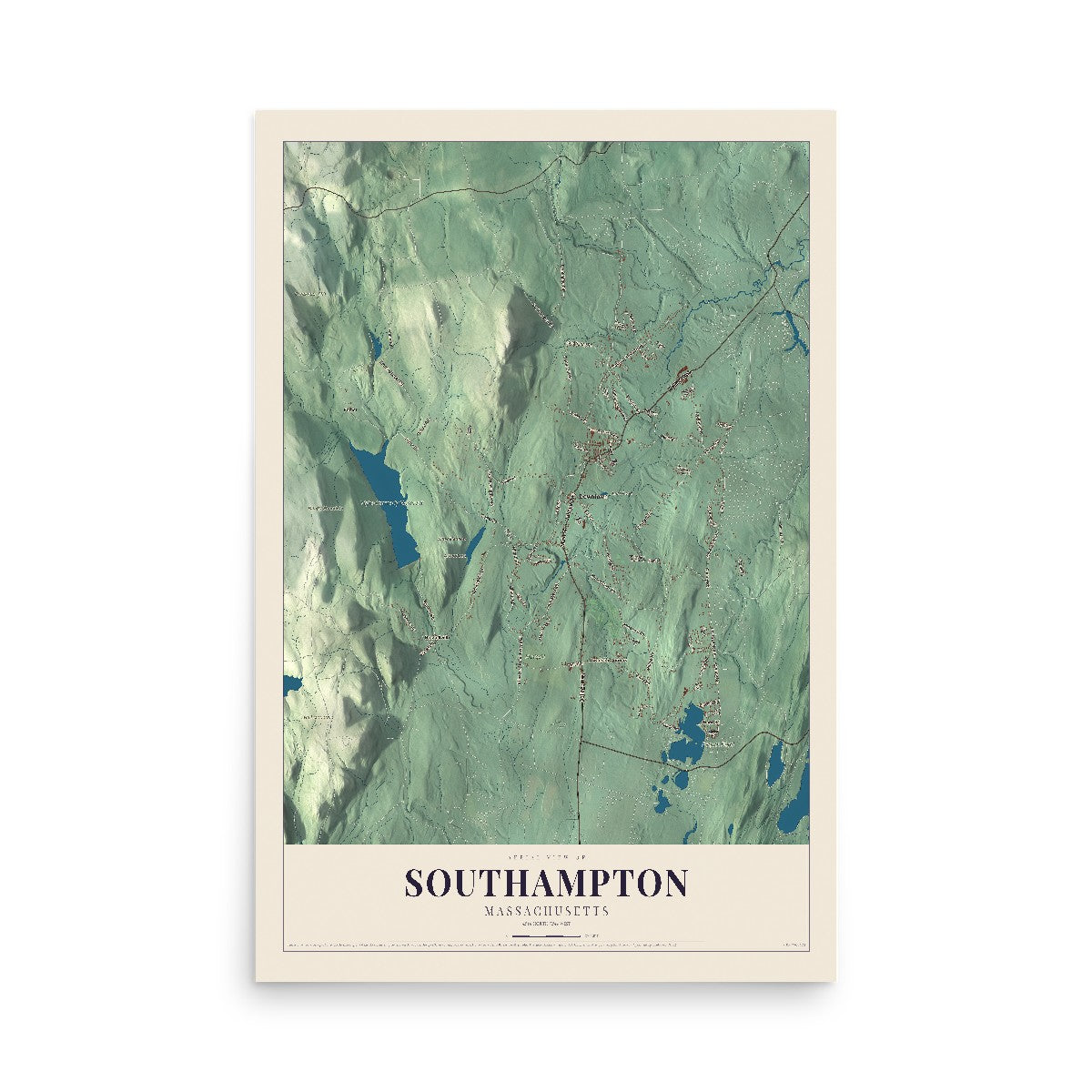 Map of Southampton, Massachusetts, 12 x 18 inch unframed archival matte print