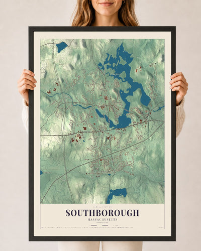 Southborough, Massachusetts map print - 24 x 36 black Ayous wood frame