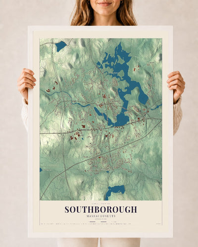 Southborough, Massachusetts map print - 24 x 36 white Ayous wood frame