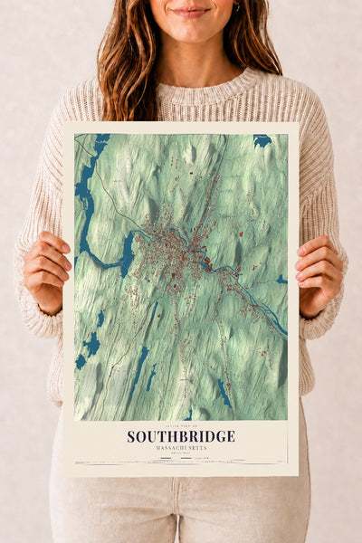 Southbridge, Massachusetts map print - 12 x 18 archival matte print