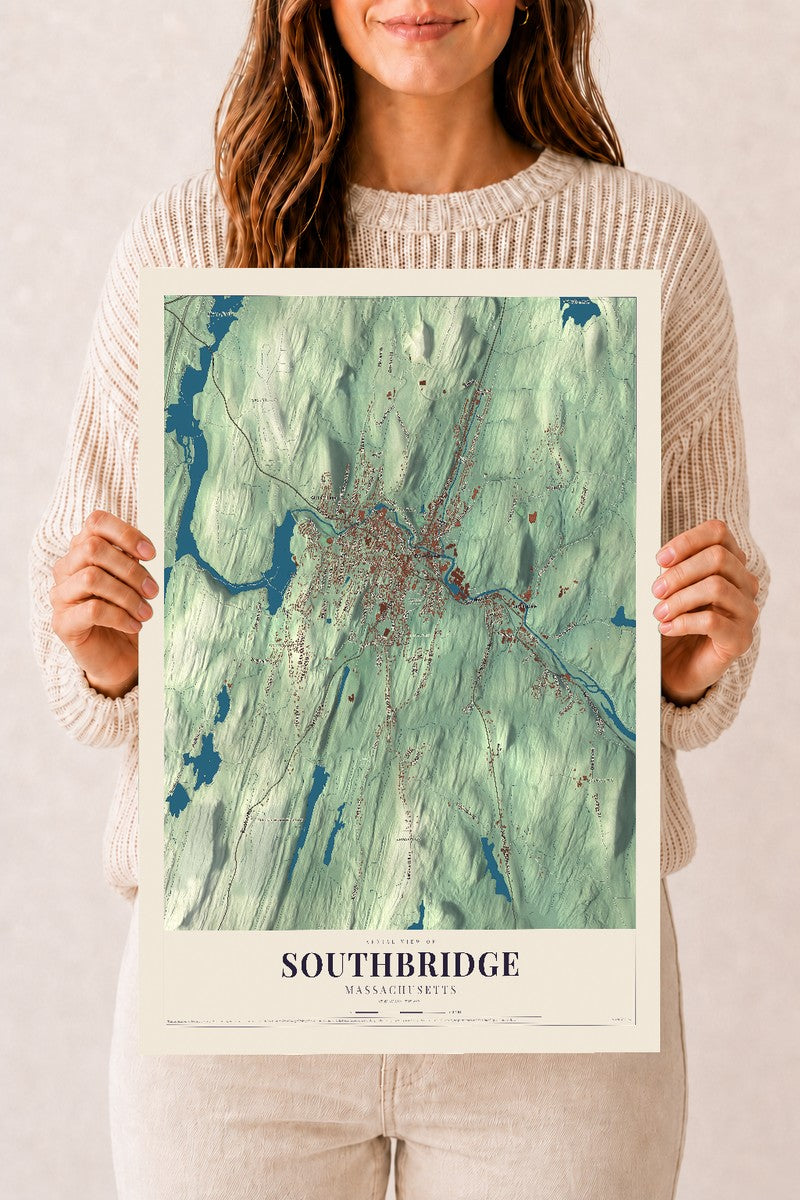 Southbridge, Massachusetts map print - 12 x 18 archival matte print