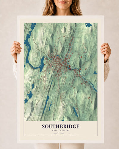 Southbridge, Massachusetts map print - 24 x 36 white Ayous wood frame