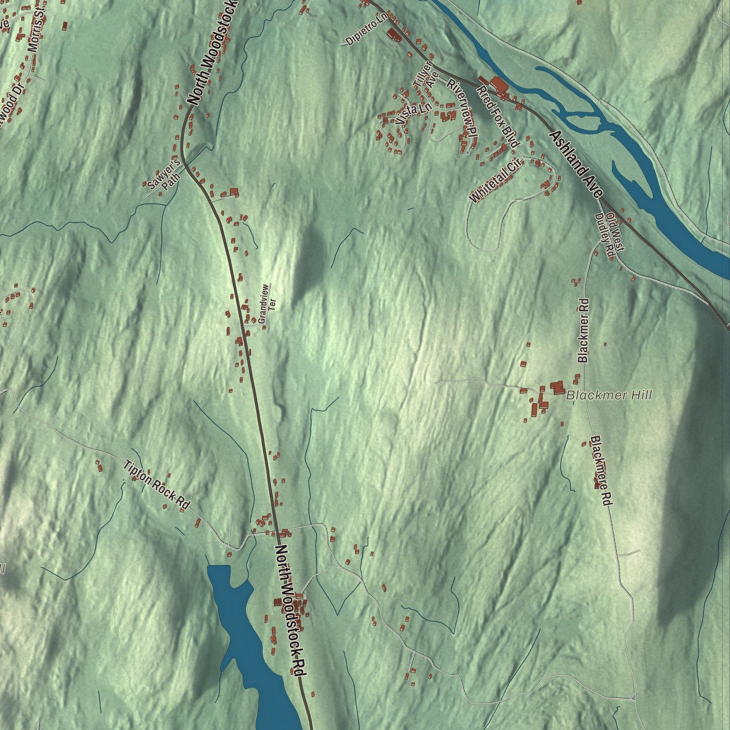 Terrain and local geography detail from the Southbridge, Massachusetts map