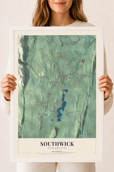 Southwick, Massachusetts map print - 18 x 24 white Ayous wood frame