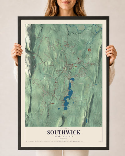 Southwick, Massachusetts map print - 24 x 36 black Ayous wood frame