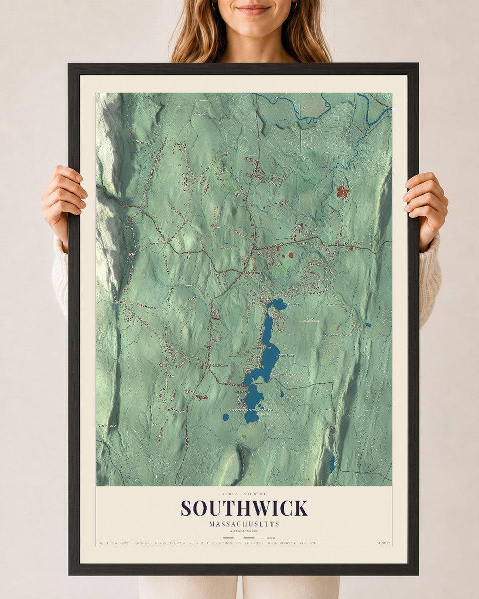 Southwick, Massachusetts map print - 24 x 36 black Ayous wood frame