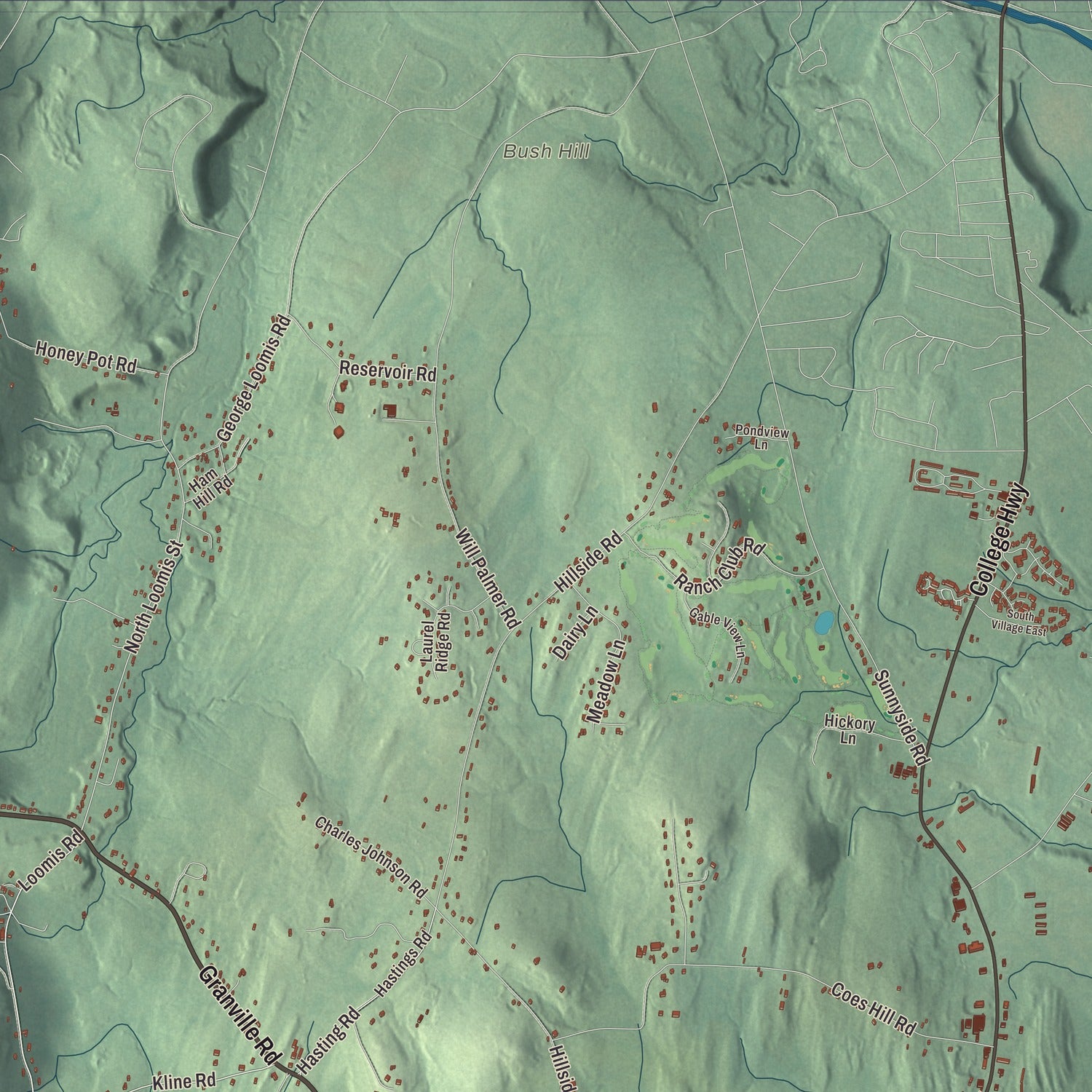 Terrain and local geography detail from the Southwick, Massachusetts map