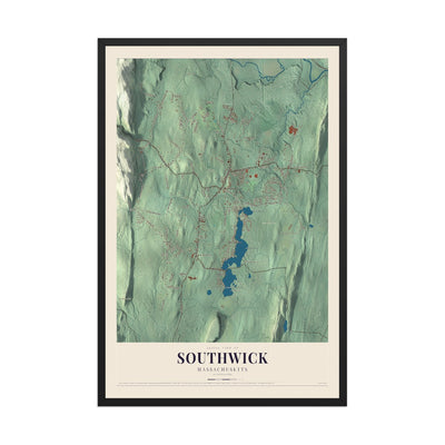 Map of Southwick, Massachusetts, 12 x 18 inch print in a black wood frame