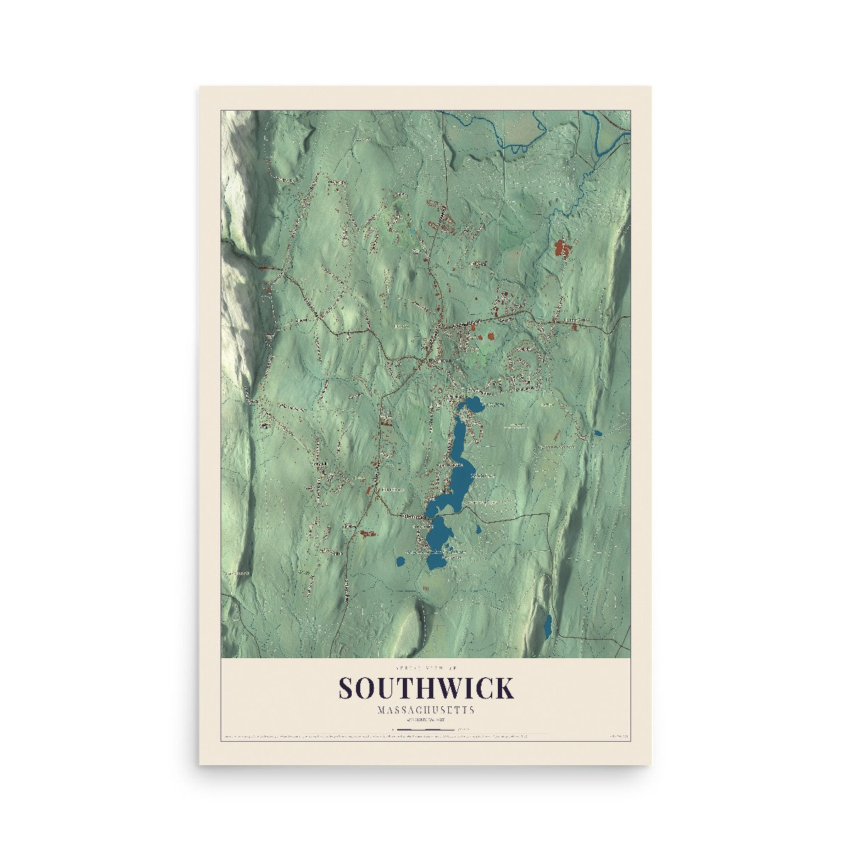 Map of Southwick, Massachusetts, 12 x 18 inch unframed archival matte print