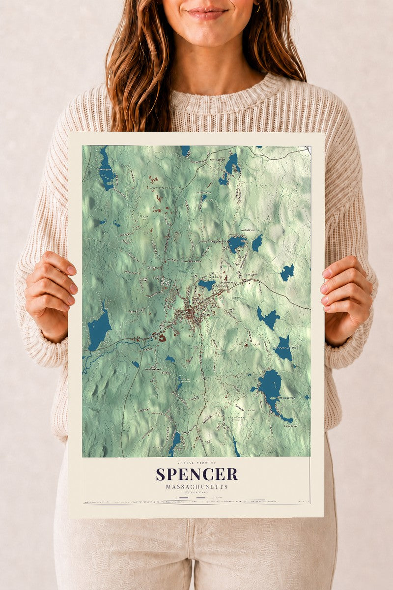 Spencer, Massachusetts map print - 12 x 18 archival matte print
