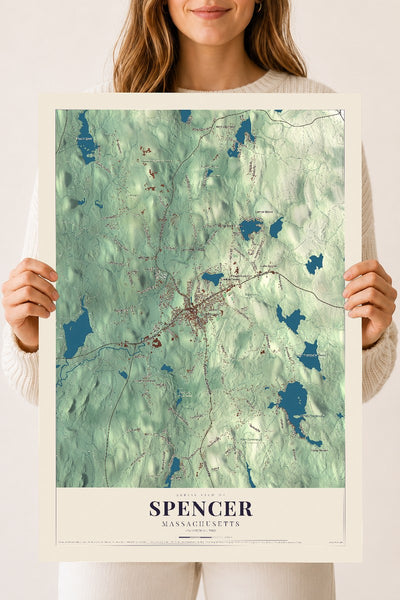Spencer, Massachusetts map print - 18 x 24 archival matte print