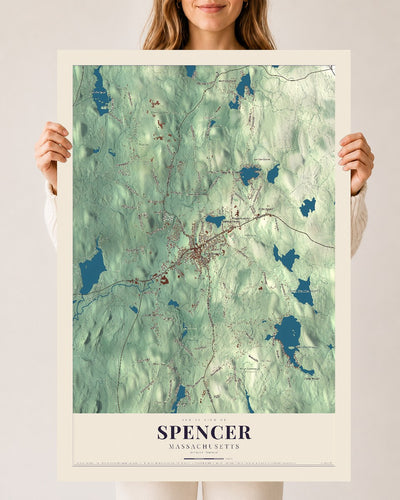 Spencer, Massachusetts map print - 24 x 36 archival matte print