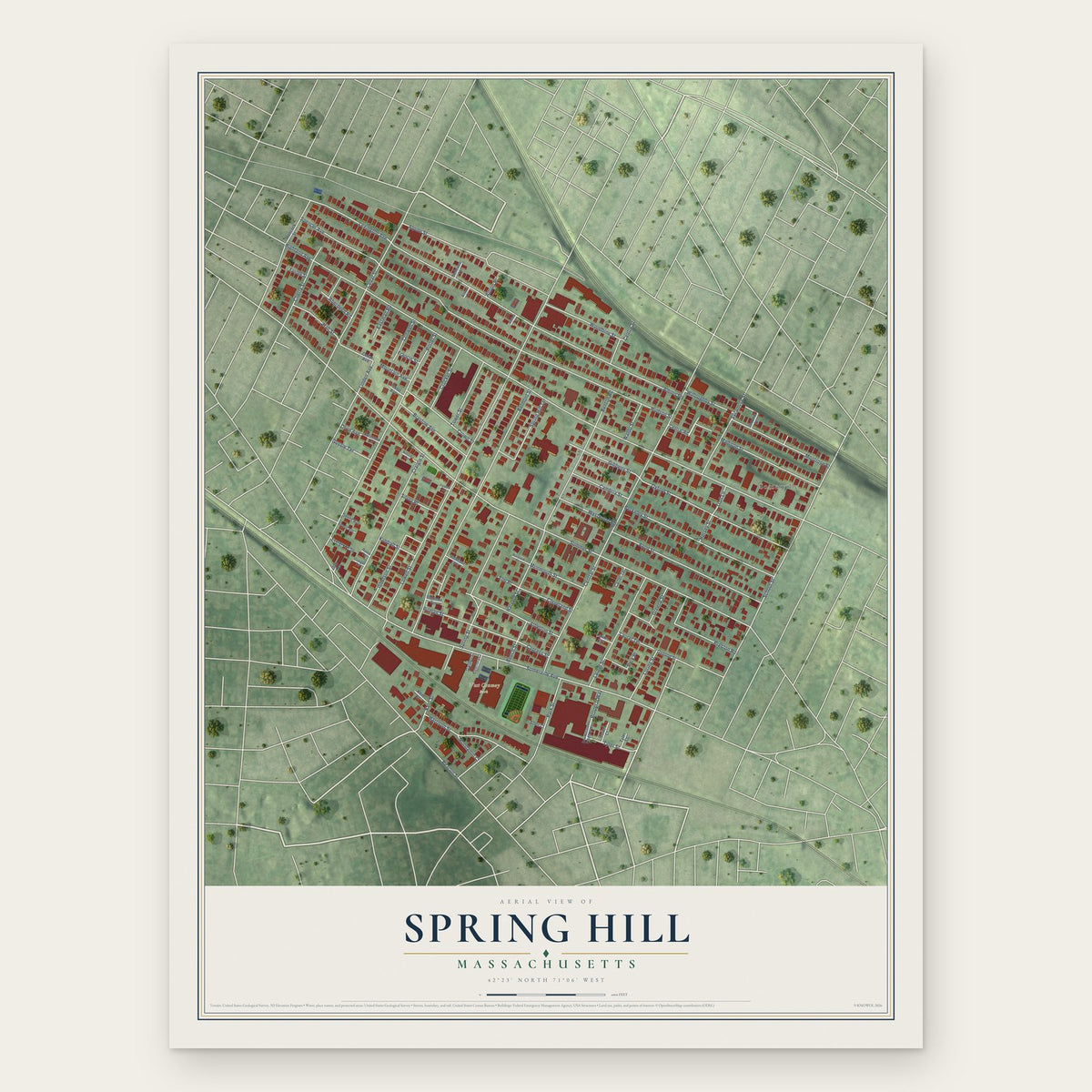 Spring Hill, Massachusetts map print, the full design