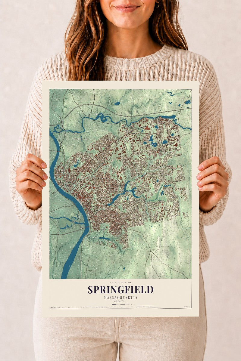 Springfield, Massachusetts map print - 12 x 18 archival matte print