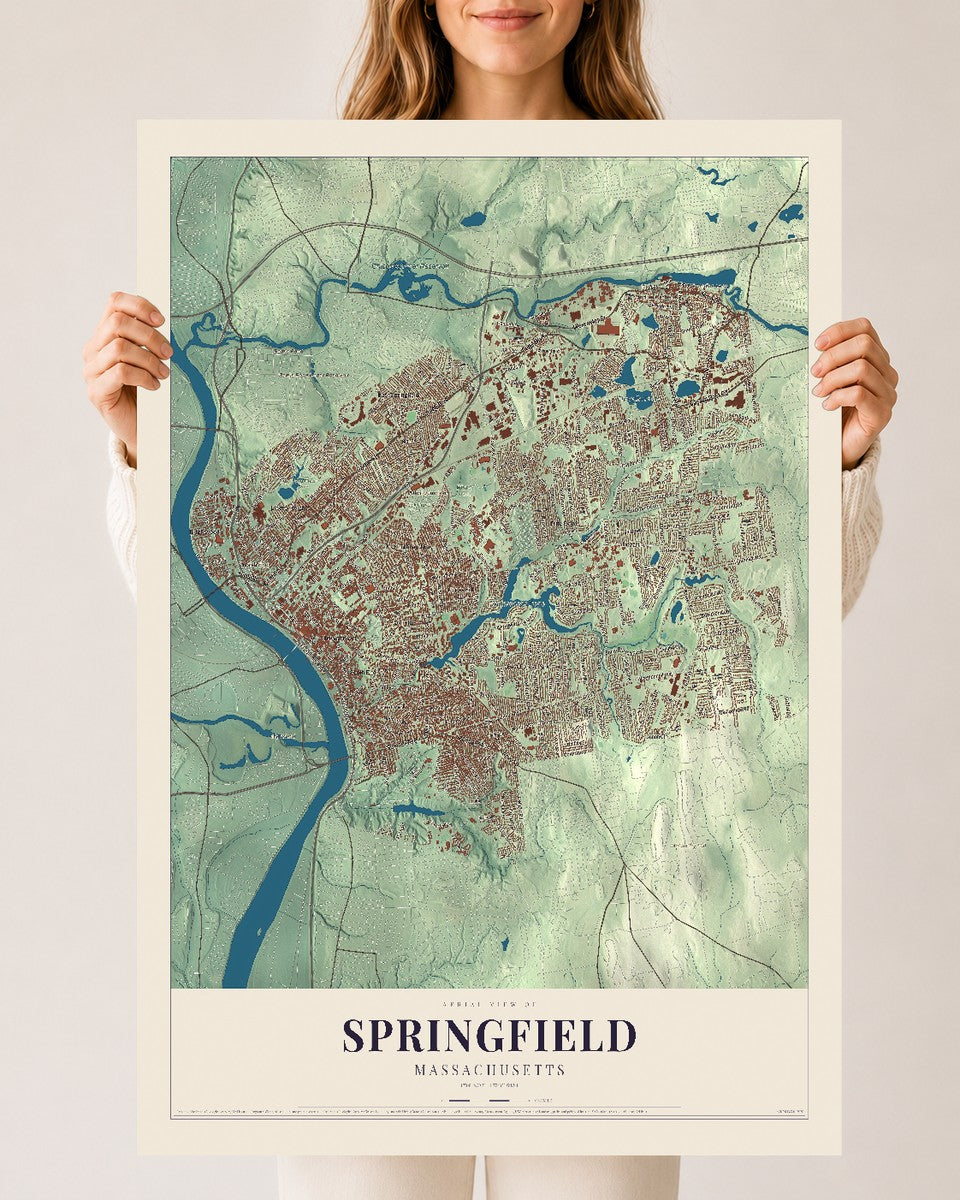 Springfield, Massachusetts map print - 24 x 36 archival matte print