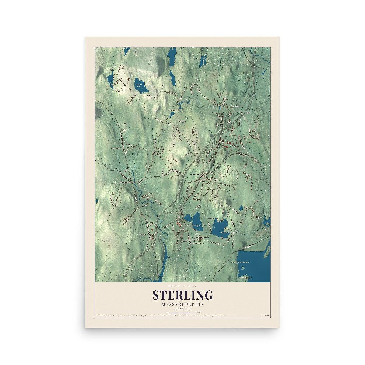 Map of Sterling, Massachusetts, 12 x 18 inch unframed archival matte print