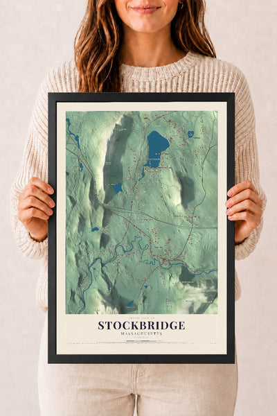 Stockbridge, Massachusetts map print - 12 x 18 black Ayous wood frame