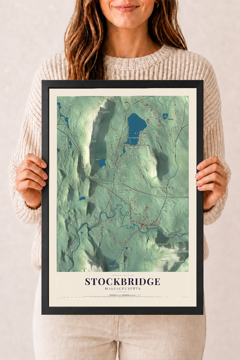 Stockbridge, Massachusetts map print - 12 x 18 black Ayous wood frame