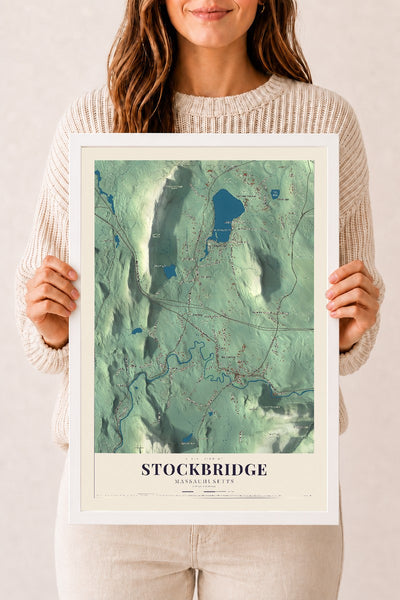 Stockbridge, Massachusetts map print - 12 x 18 white Ayous wood frame
